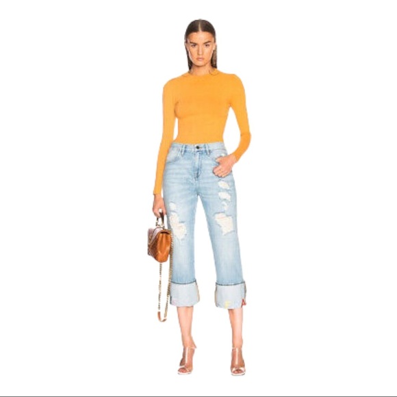 Frame le embroidery boyfriend jean size 28 flipped cuffed distressed denim - Picture 1 of 14